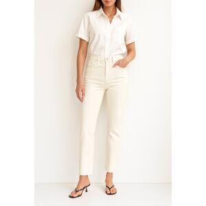 Madewell Mid-Rise Stovepipe Jeans 30 Tall Cream Ivory Straight Ankle Raw Hem